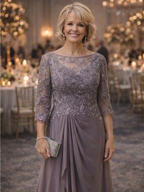 Evening Gown Size 12 | Custom Made Elegant Lace Chiffon Formal Dress |Never Worn